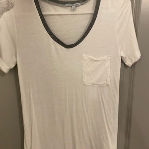 white t-shirt with grey trim